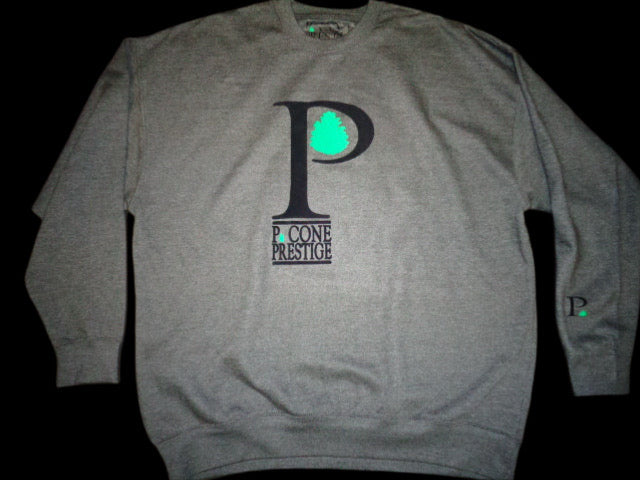 P. CONE SWEATER THICK P ON TOP BLACK N GREEN OVER GREY (FRONT, BACK)