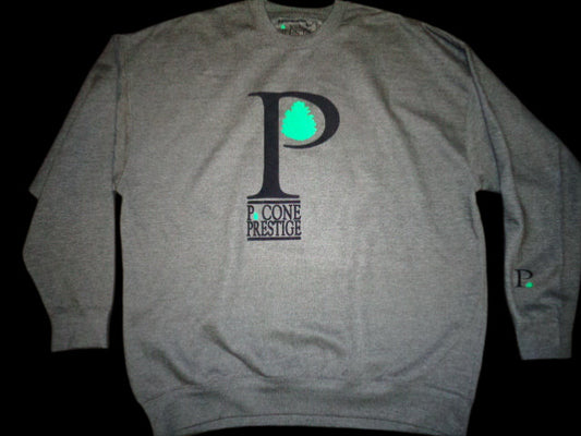 P. CONE SWEATER THICK P ON TOP BLACK N GREEN OVER GREY (FRONT, BACK)