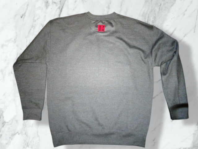 P. CONE SWEATER THICK RED N BLACK OVER GREY (FRONT, BACK)